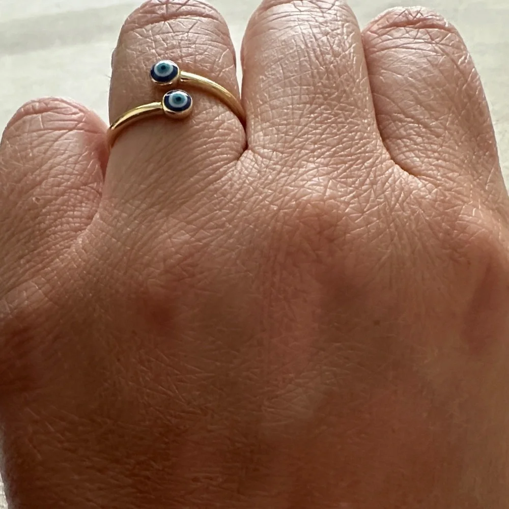 Gold Evil Eye Ring and Red String Bracelet Set